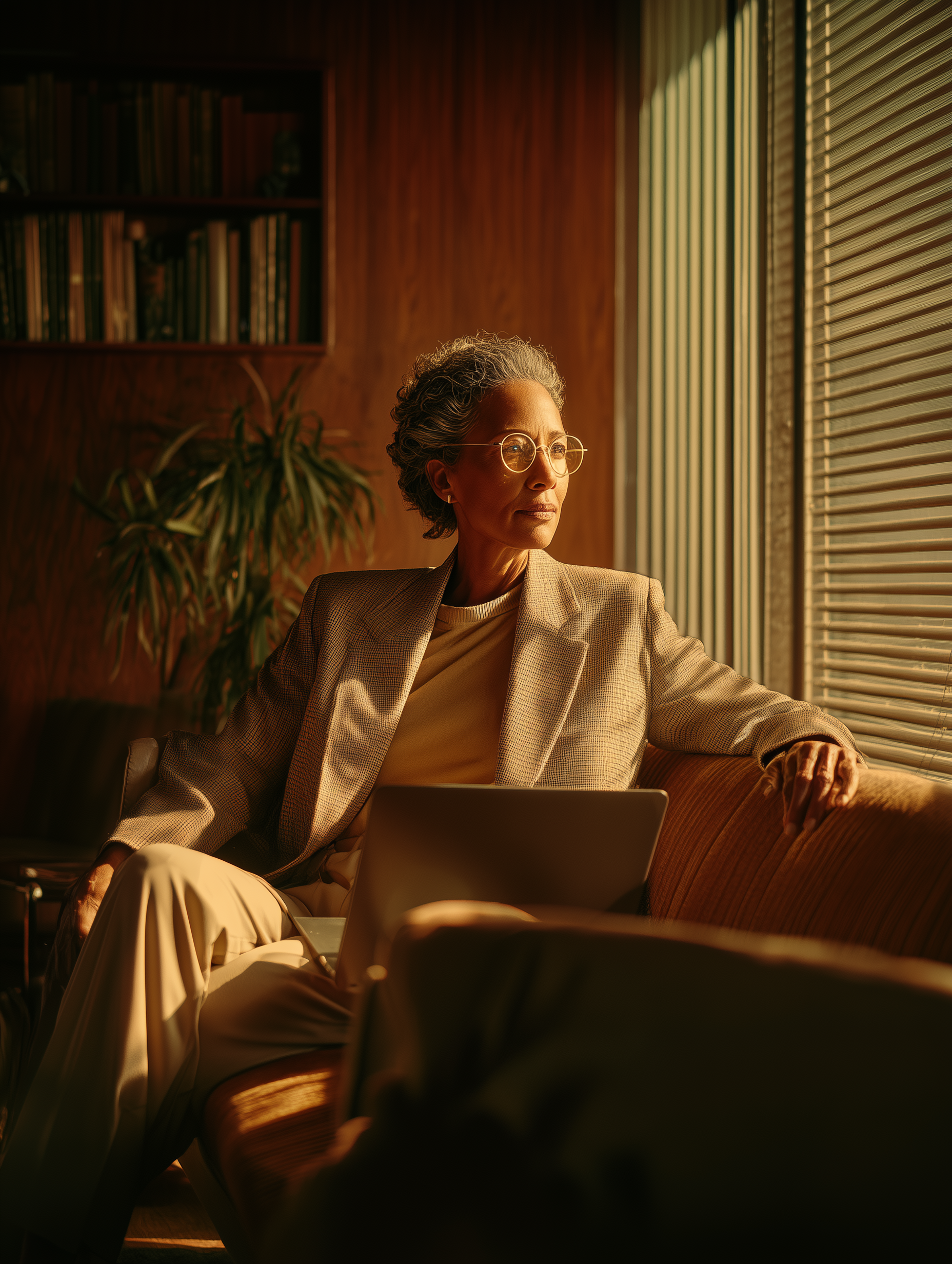 Executive sitting by window